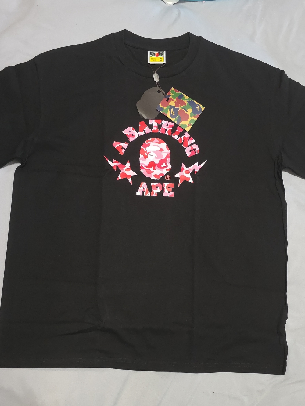 Bape Black T-Shirt with Pink Camouflage Logo